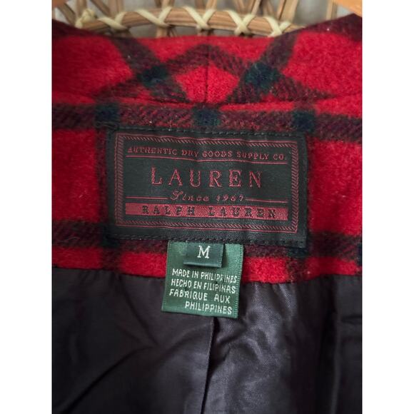 Vtg Ralph Lauren Lambs New Wool  Red Tartan Plaid Festive Blazer Horn Toggle M - Picture 10 of 16